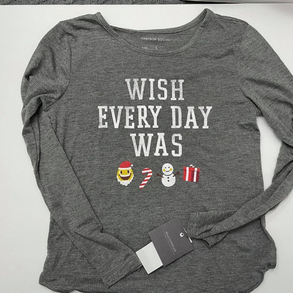 NWT Grayson Social Gray Girls Christmas Long Sleeve T